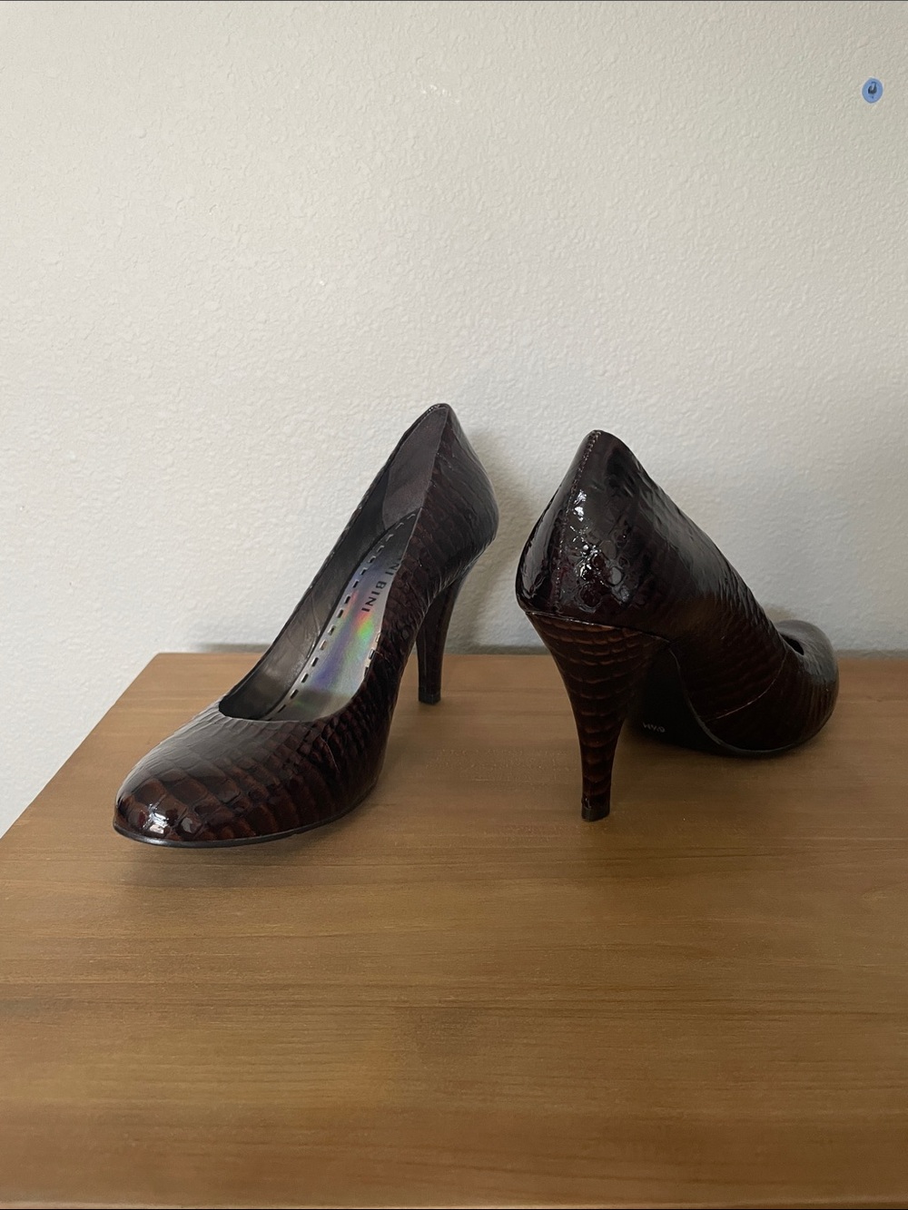 Gianni Bini Dark Brown Croc-Embossed High Heel Pumps